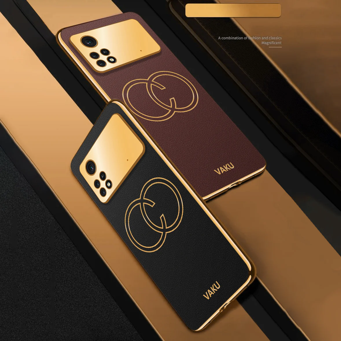 Vaku® Xiaomi Redmi M4 Pro Skylar Series Leather Stitched Gold Electroplated Soft TPU Back Cover - Image 8
