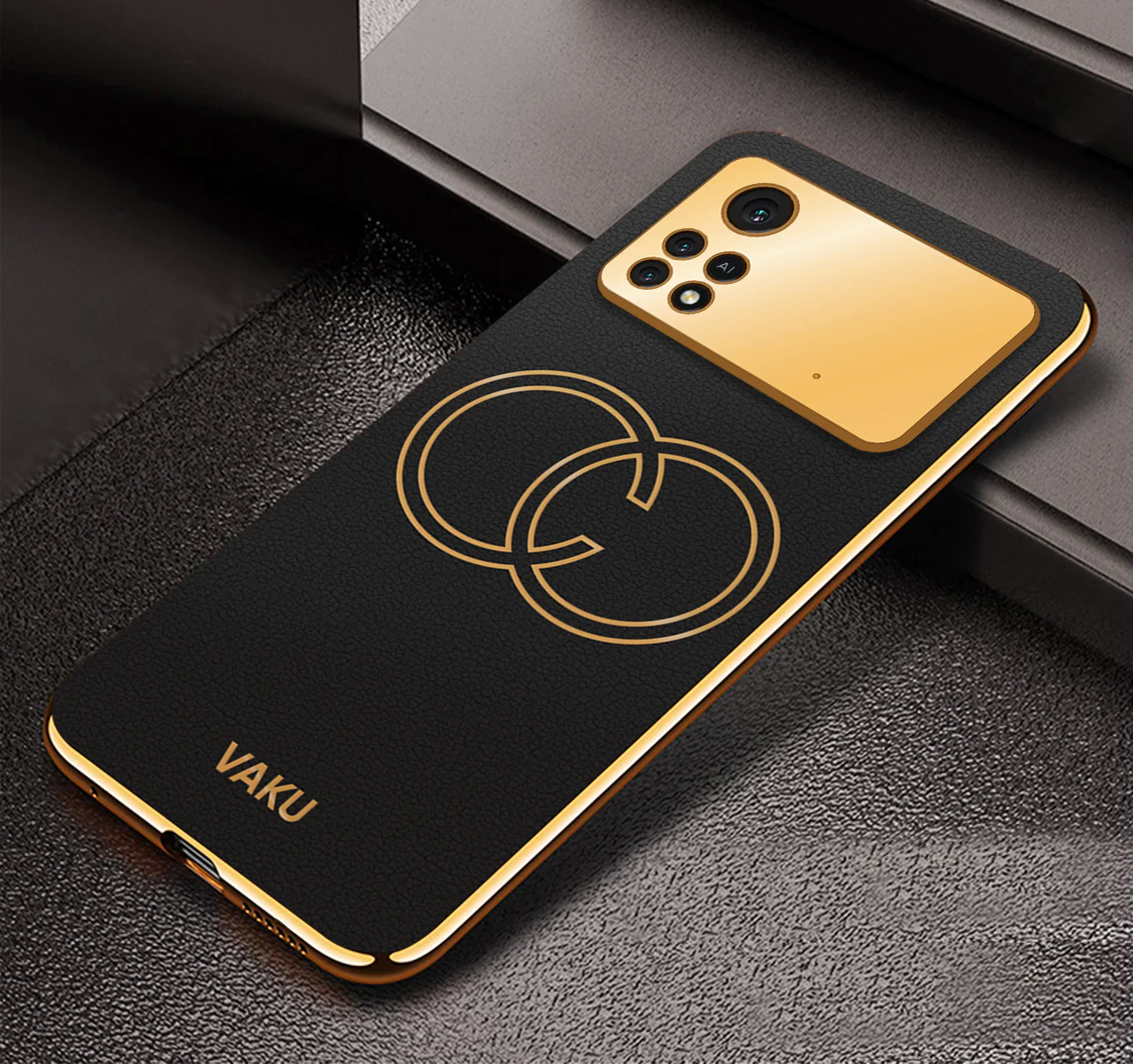 Vaku® Xiaomi Redmi M4 Pro Skylar Series Leather Stitched Gold Electroplated Soft TPU Back Cover - Image 9