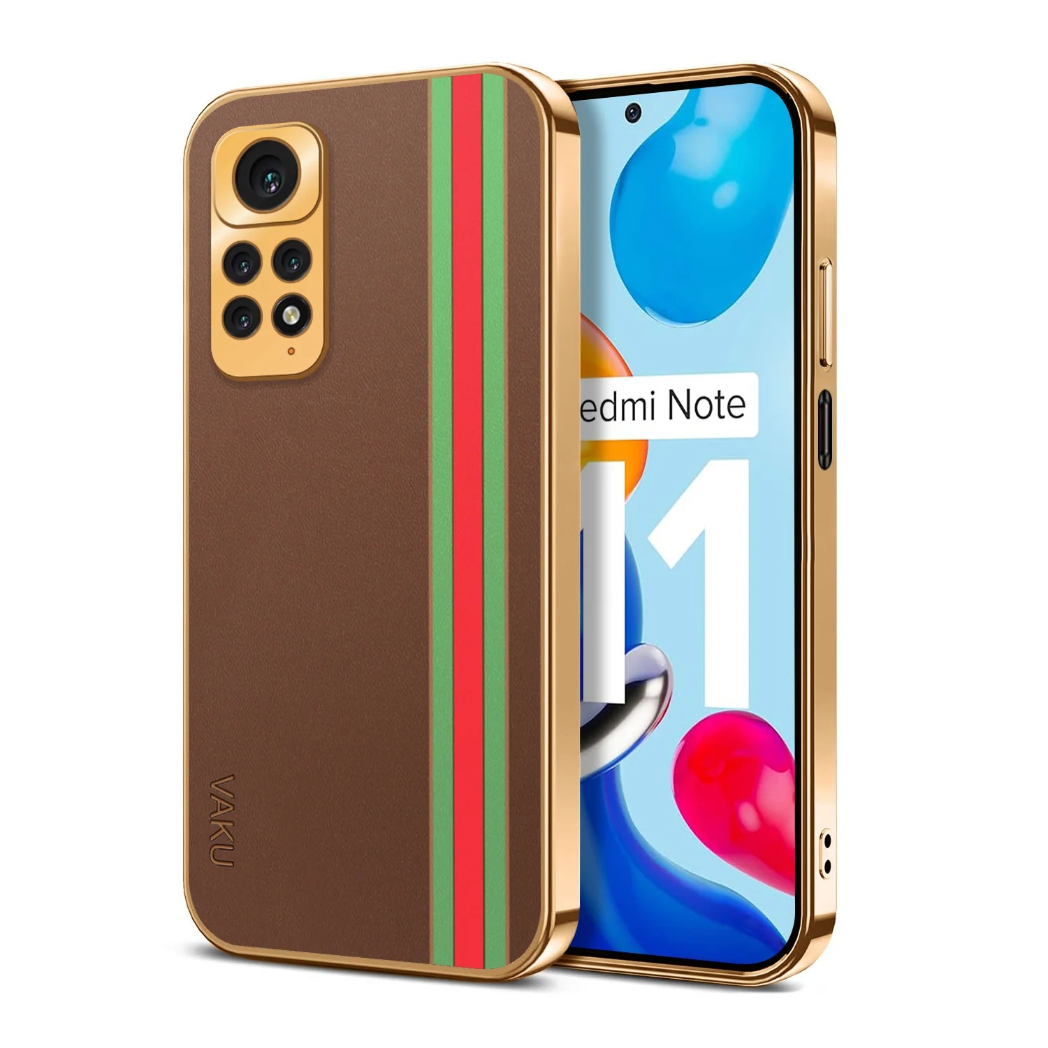 Vaku® Xiaomi Redmi Note 11 Felix Line Leather Stitched Gold Electroplated Soft TPU Back Cover Case - Image 10