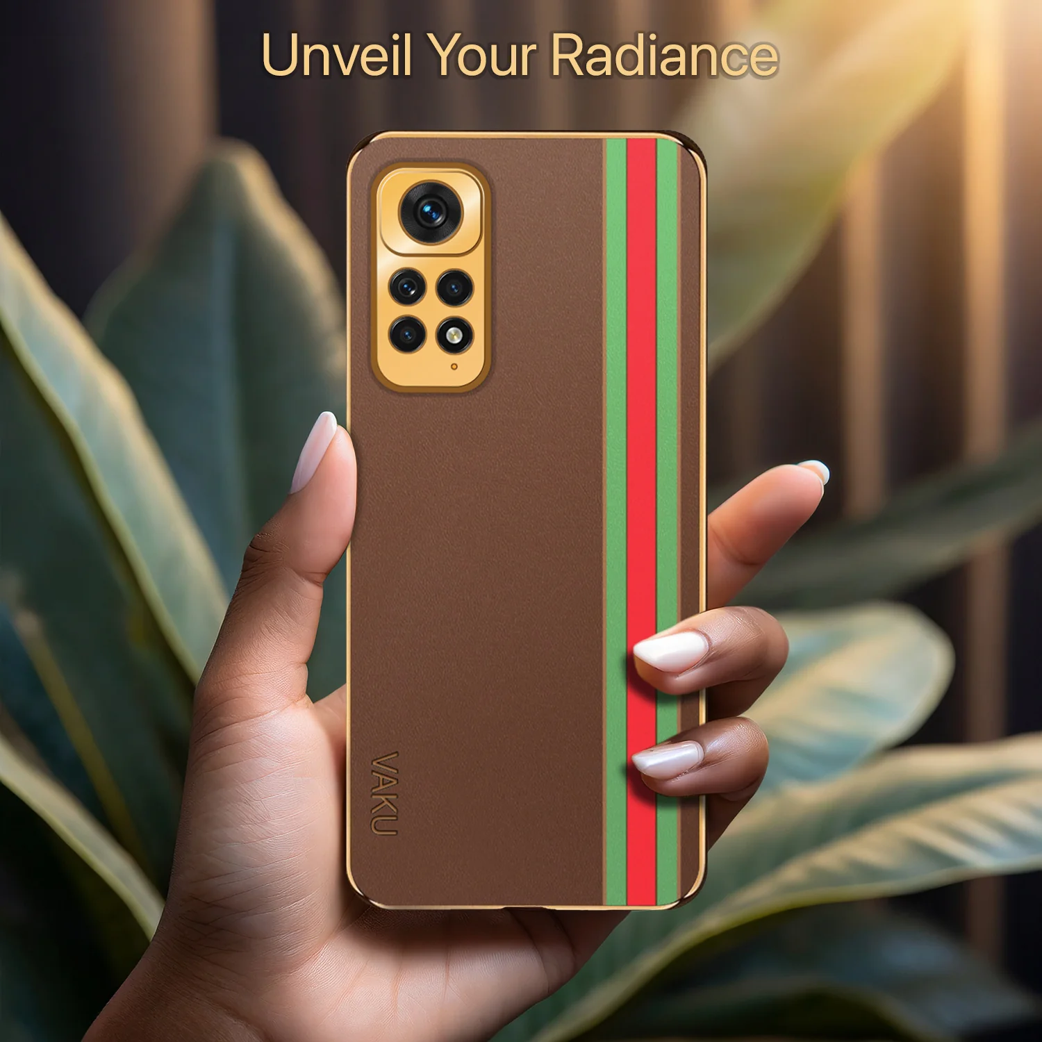 Vaku® Xiaomi Redmi Note 11 Felix Line Leather Stitched Gold Electroplated Soft TPU Back Cover Case - Image 12