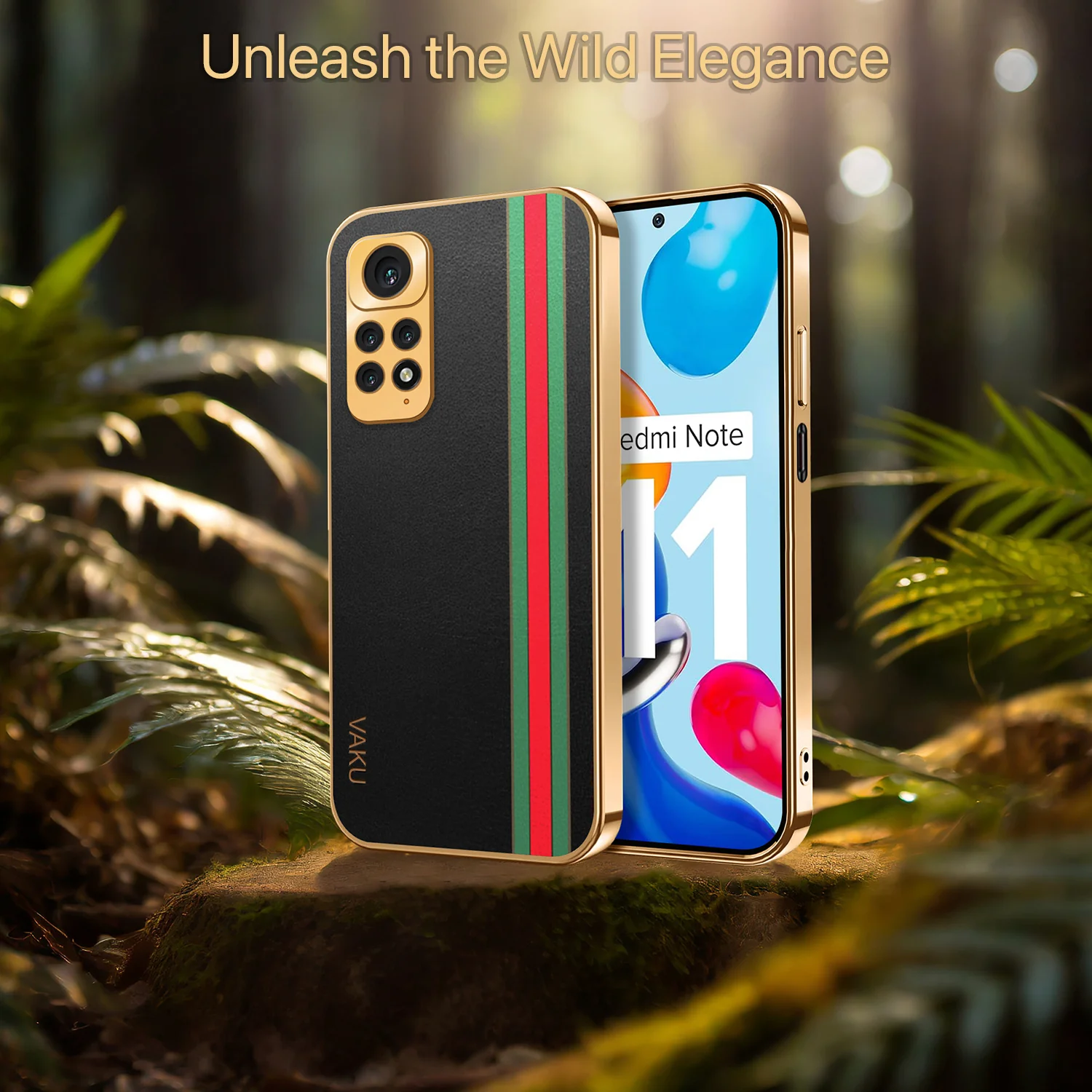 Vaku® Xiaomi Redmi Note 11 Felix Line Leather Stitched Gold Electroplated Soft TPU Back Cover Case - Image 15