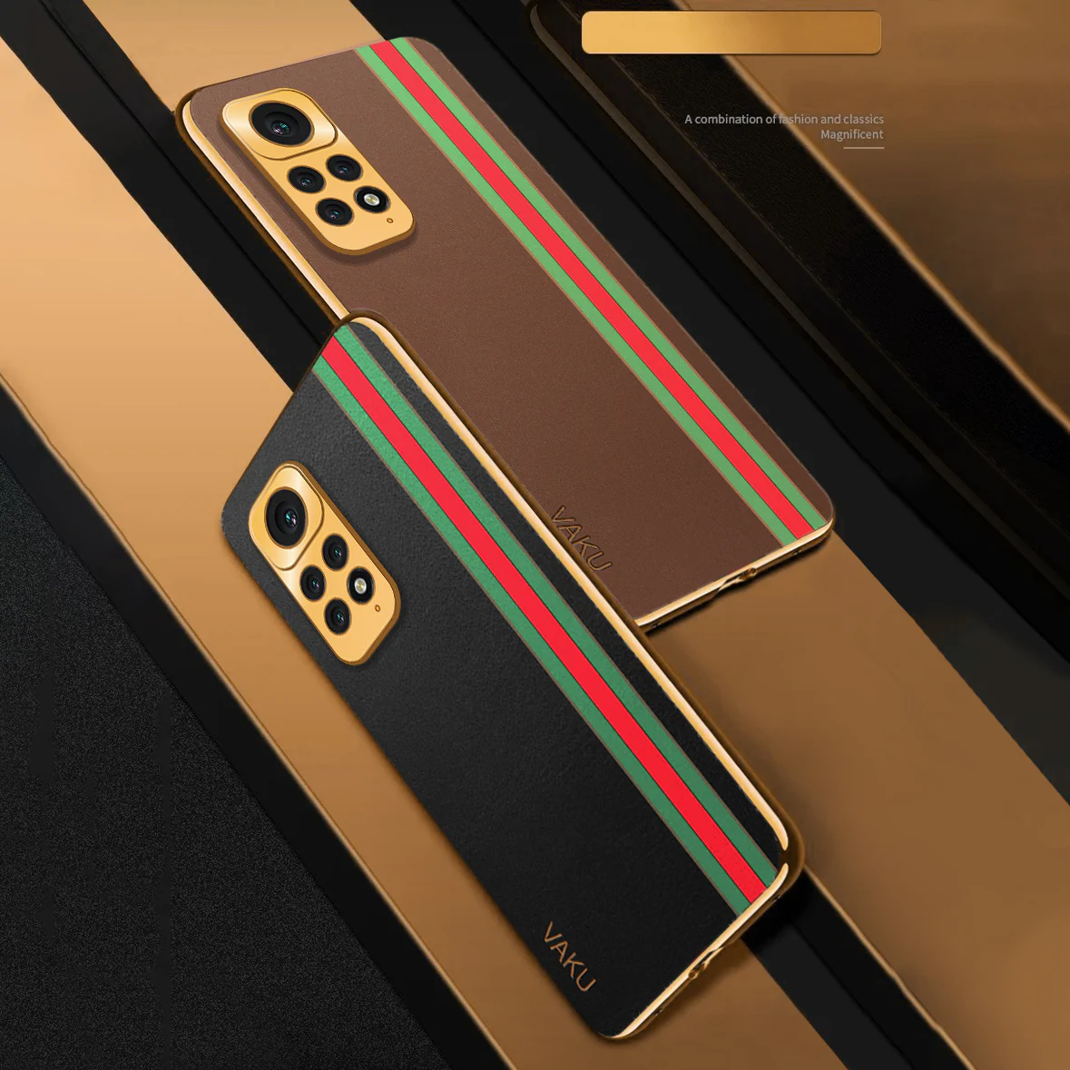 Vaku® Xiaomi Redmi Note 11 Felix Line Leather Stitched Gold Electroplated Soft TPU Back Cover Case - Image 3