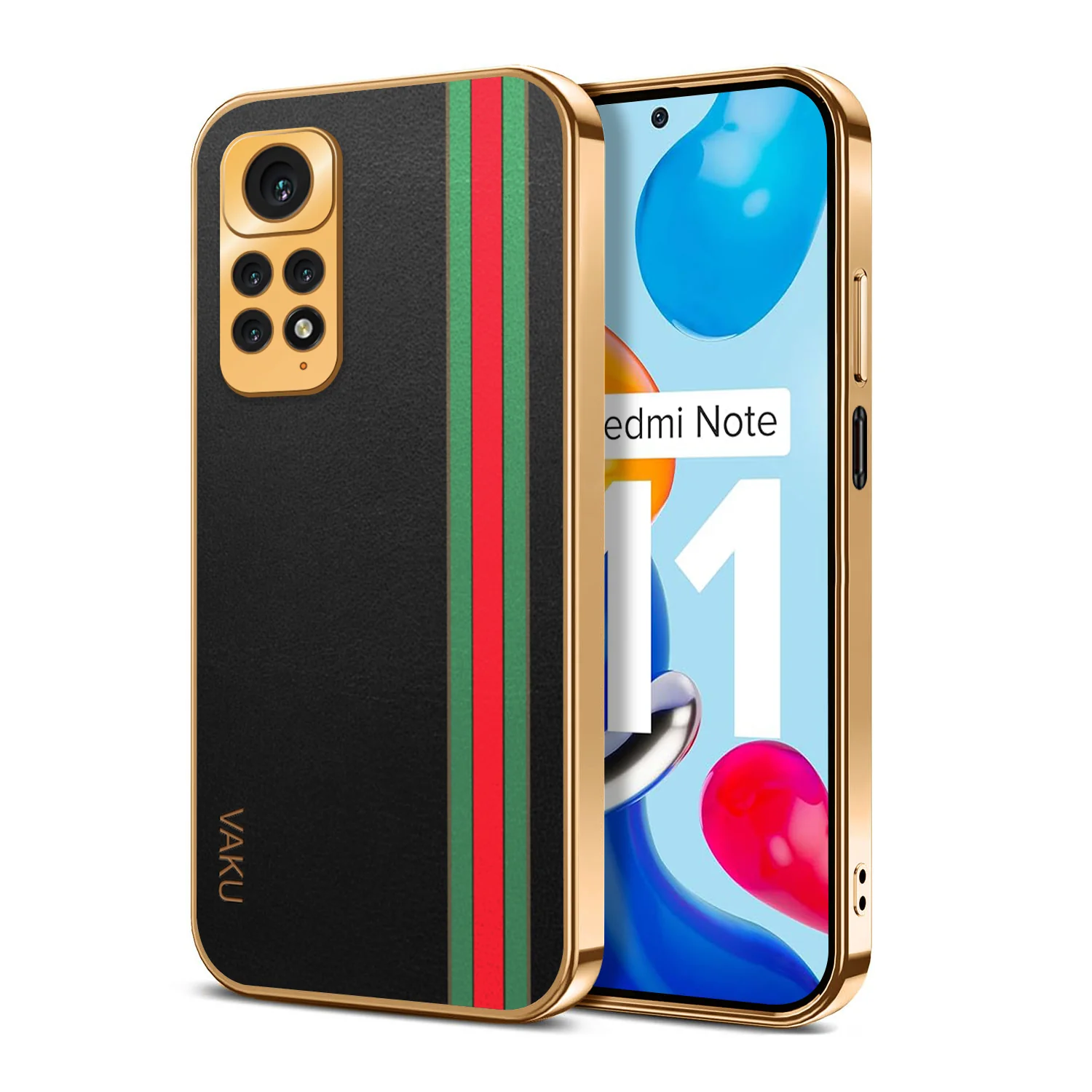 Vaku® Xiaomi Redmi Note 11 Felix Line Leather Stitched Gold Electroplated Soft TPU Back Cover Case - Image 4