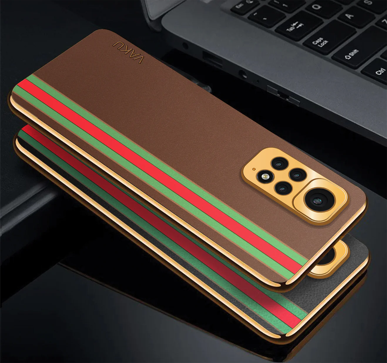 Vaku® Xiaomi Redmi Note 11 Felix Line Leather Stitched Gold Electroplated Soft TPU Back Cover Case - Image 8