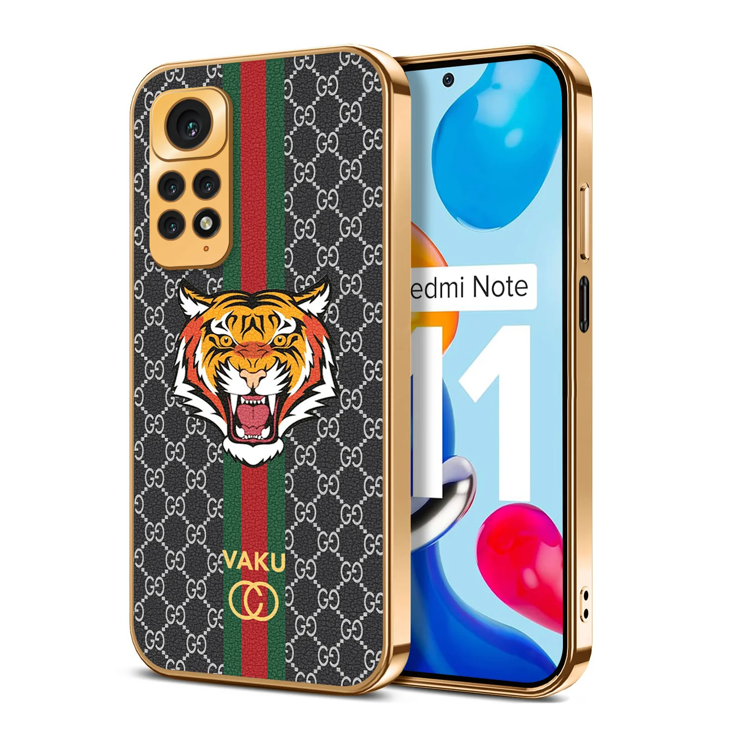 Vaku ® Xiaomi Redmi Note 11 Lynx Designer Leather Pattern Gold Electroplated Soft TPU Back Cover Case - Image 11