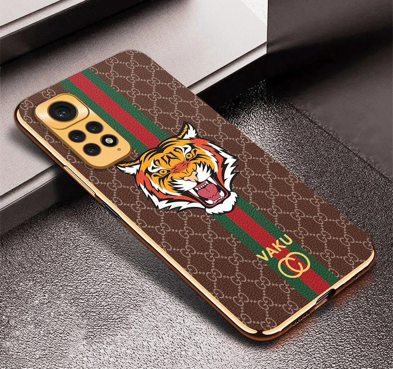 Vaku ® Xiaomi Redmi Note 11 Lynx Designer Leather Pattern Gold Electroplated Soft TPU Back Cover Case - Image 12