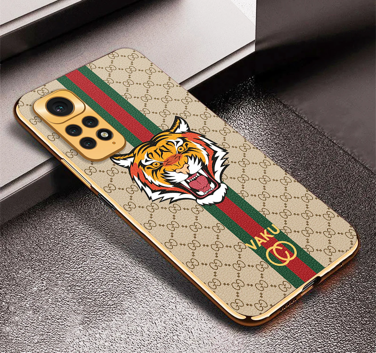 Vaku ® Xiaomi Redmi Note 11 Lynx Designer Leather Pattern Gold Electroplated Soft TPU Back Cover Case - Image 14