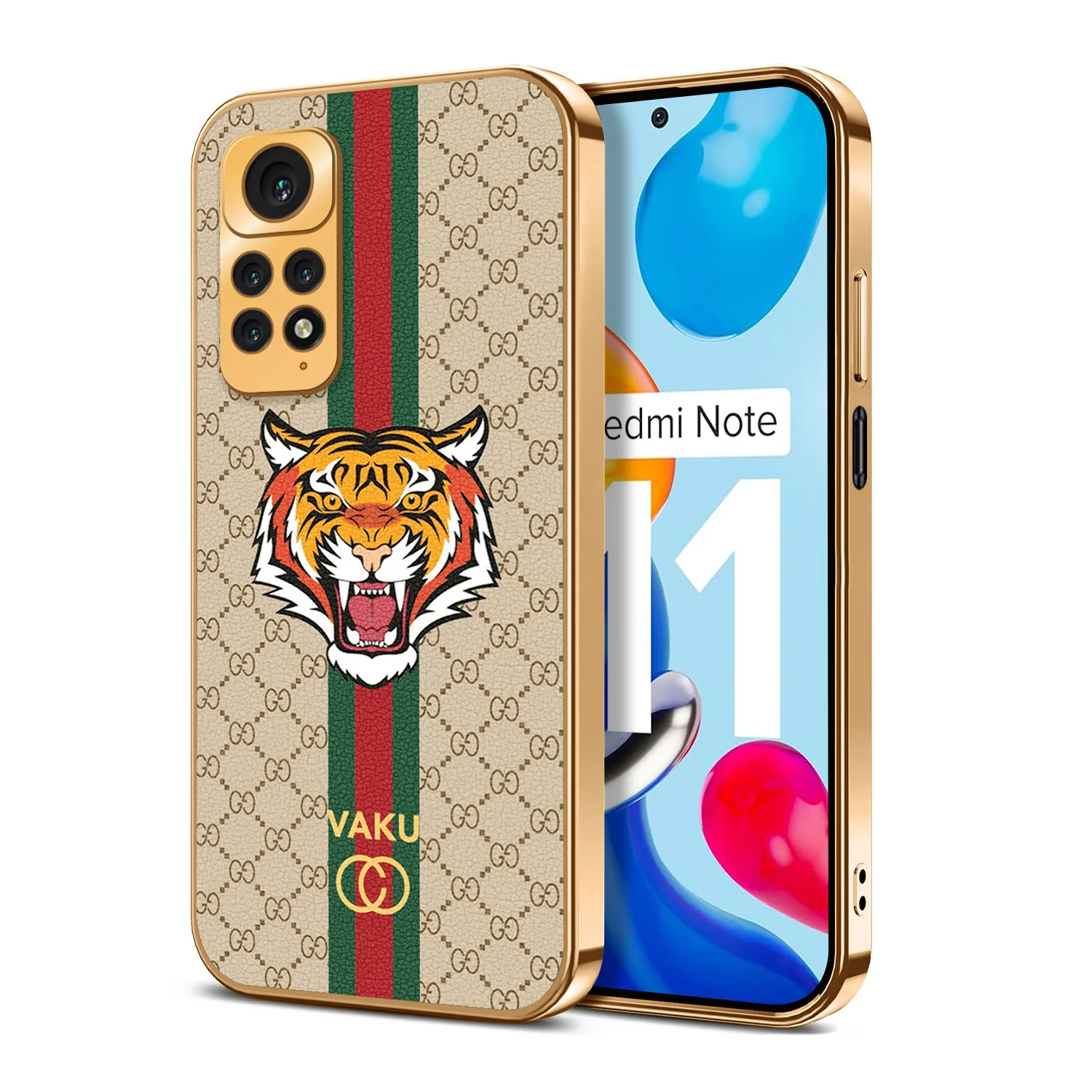 Vaku ® Xiaomi Redmi Note 11 Lynx Designer Leather Pattern Gold Electroplated Soft TPU Back Cover Case - Image 15