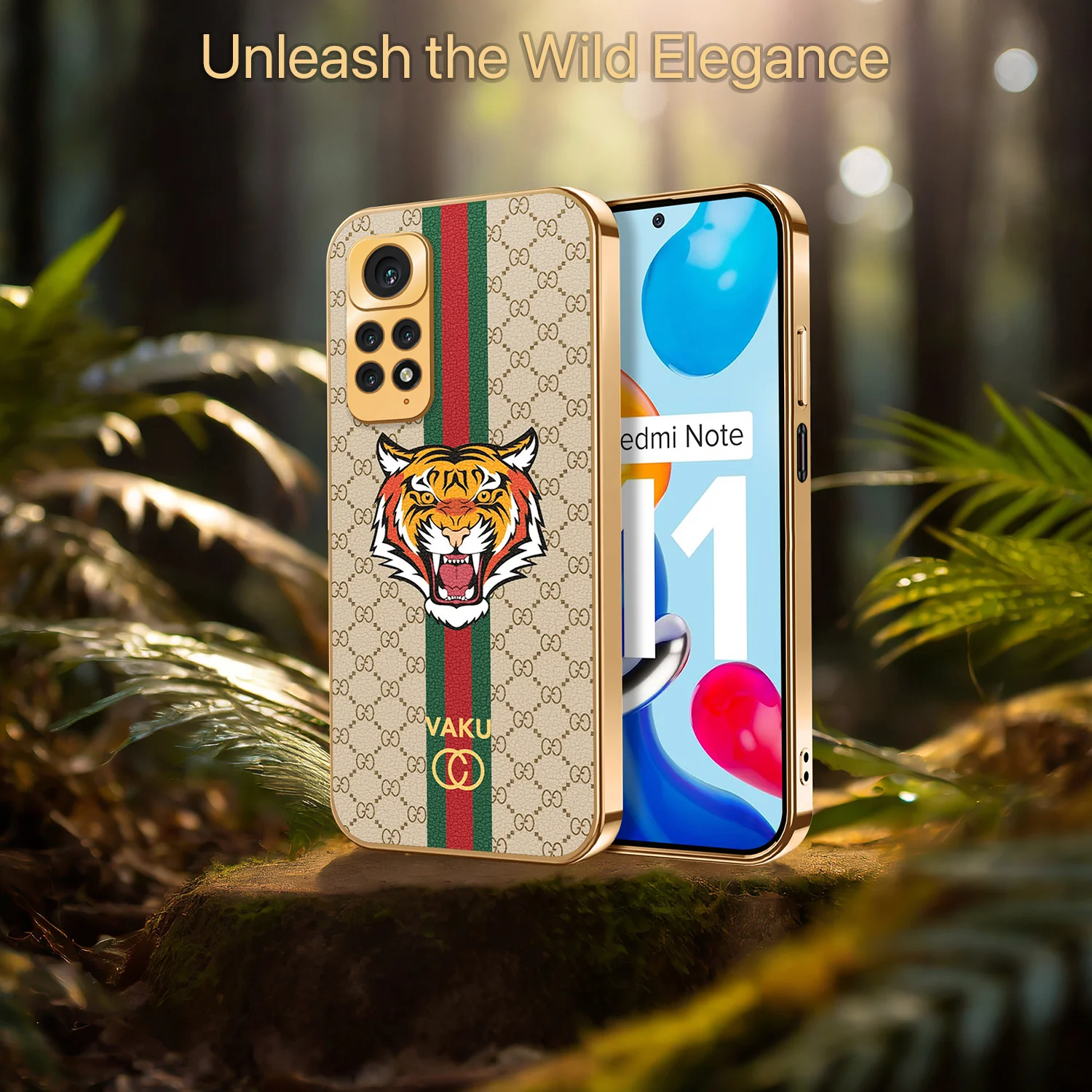 Vaku ® Xiaomi Redmi Note 11 Lynx Designer Leather Pattern Gold Electroplated Soft TPU Back Cover Case - Image 16