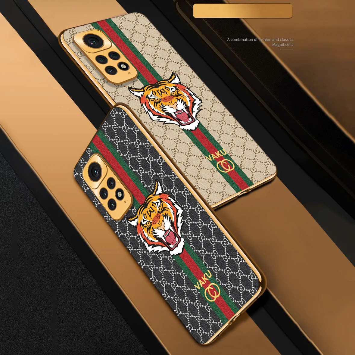 Vaku ® Xiaomi Redmi Note 11 Lynx Designer Leather Pattern Gold Electroplated Soft TPU Back Cover Case - Image 2