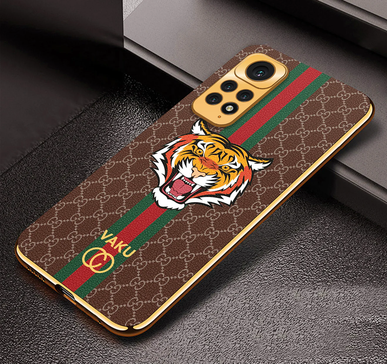 Vaku ® Xiaomi Redmi Note 11 Lynx Designer Leather Pattern Gold Electroplated Soft TPU Back Cover Case - Image 4