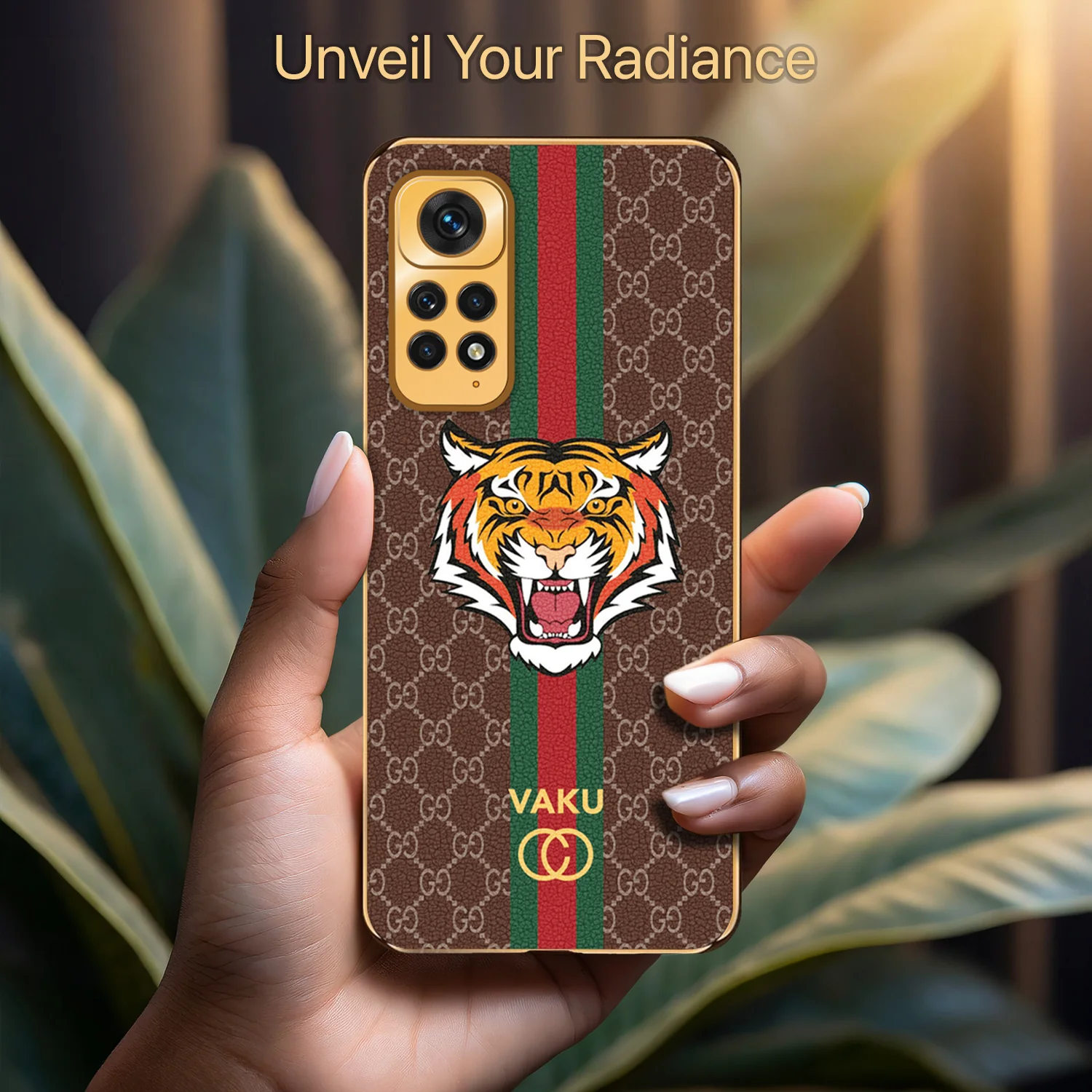 Vaku ® Xiaomi Redmi Note 11 Lynx Designer Leather Pattern Gold Electroplated Soft TPU Back Cover Case - Image 7