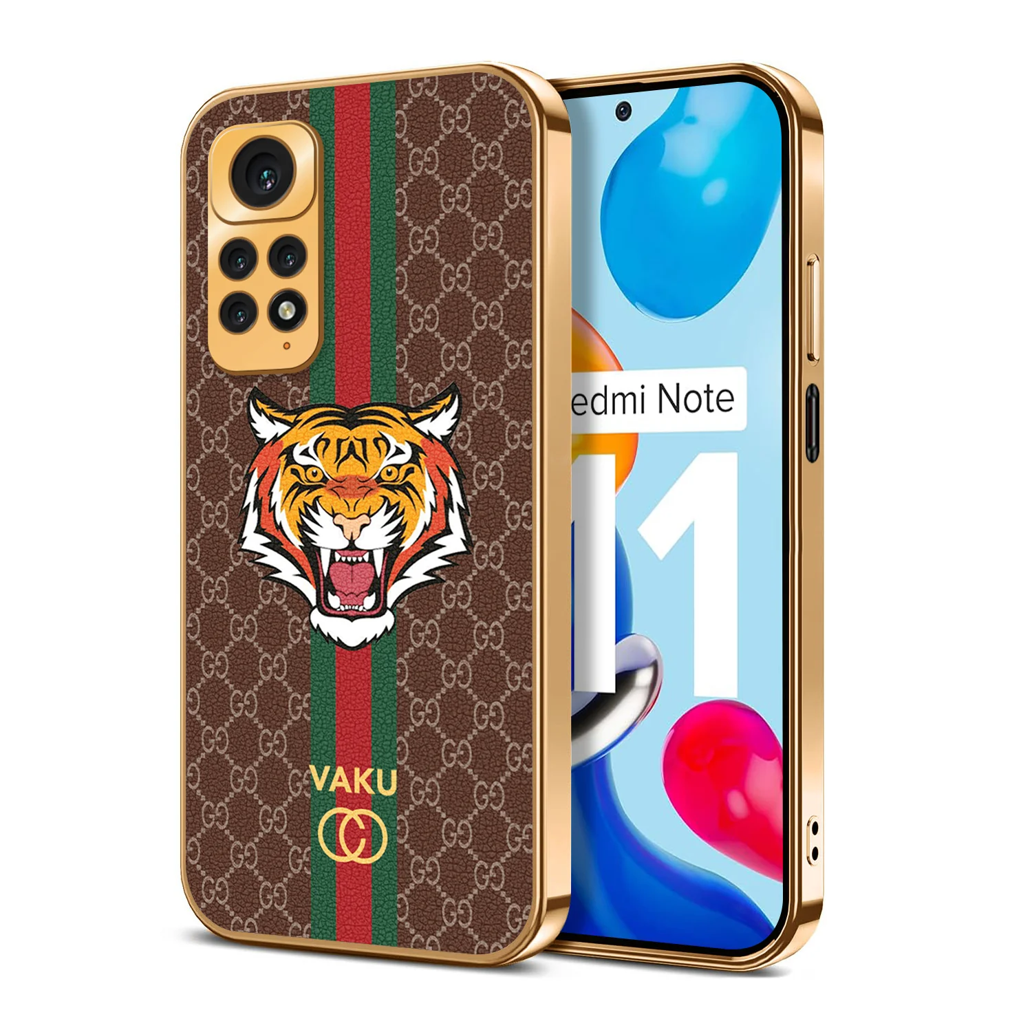 Vaku ® Xiaomi Redmi Note 11 Lynx Designer Leather Pattern Gold Electroplated Soft TPU Back Cover Case - Image 8