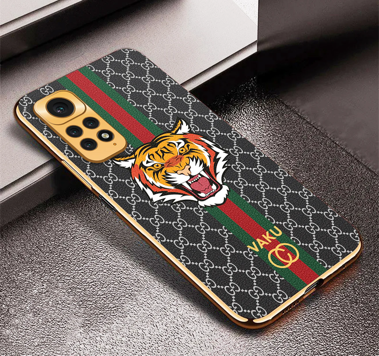 Vaku ® Xiaomi Redmi Note 11 Lynx Designer Leather Pattern Gold Electroplated Soft TPU Back Cover Case - Image 9