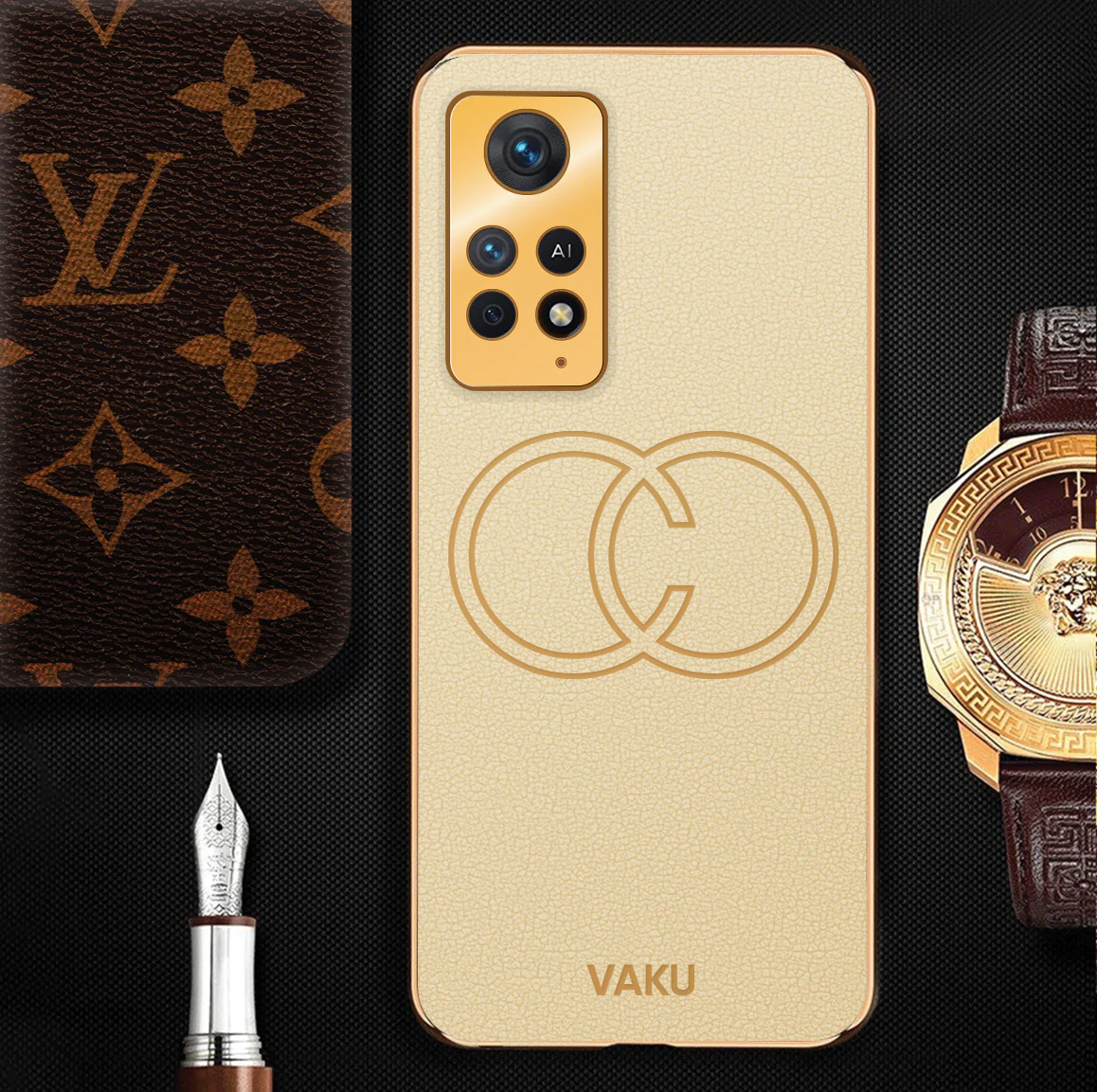 Vaku® Xiaomi Redmi Note 11 Pro 4G Skylar Leather Pattern Gold Electroplated Soft TPU Back Cover - Image 8