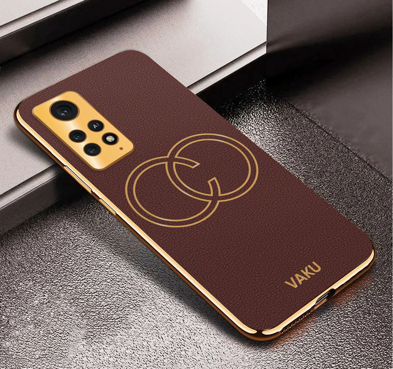Vaku® Xiaomi Redmi Note 11 Pro Skylar Leather Pattern Gold Electroplated Soft TPU Back Cover - Image 10