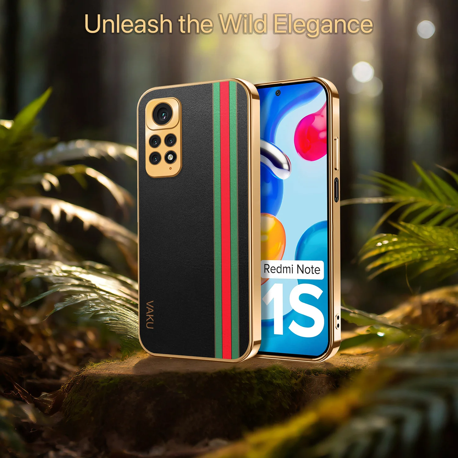 Vaku® Xiaomi Redmi Note 11s Felix Line Leather Stitched Gold Electroplated Soft TPU Back Cover Case - Image 12