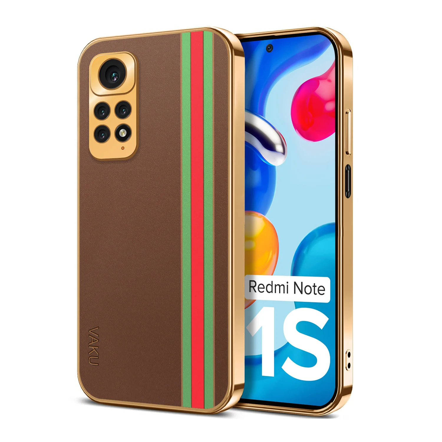 Vaku® Xiaomi Redmi Note 11s Felix Line Leather Stitched Gold Electroplated Soft TPU Back Cover Case - Image 13