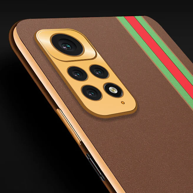Vaku® Xiaomi Redmi Note 11s Felix Line Leather Stitched Gold Electroplated Soft TPU Back Cover Case - Image 2