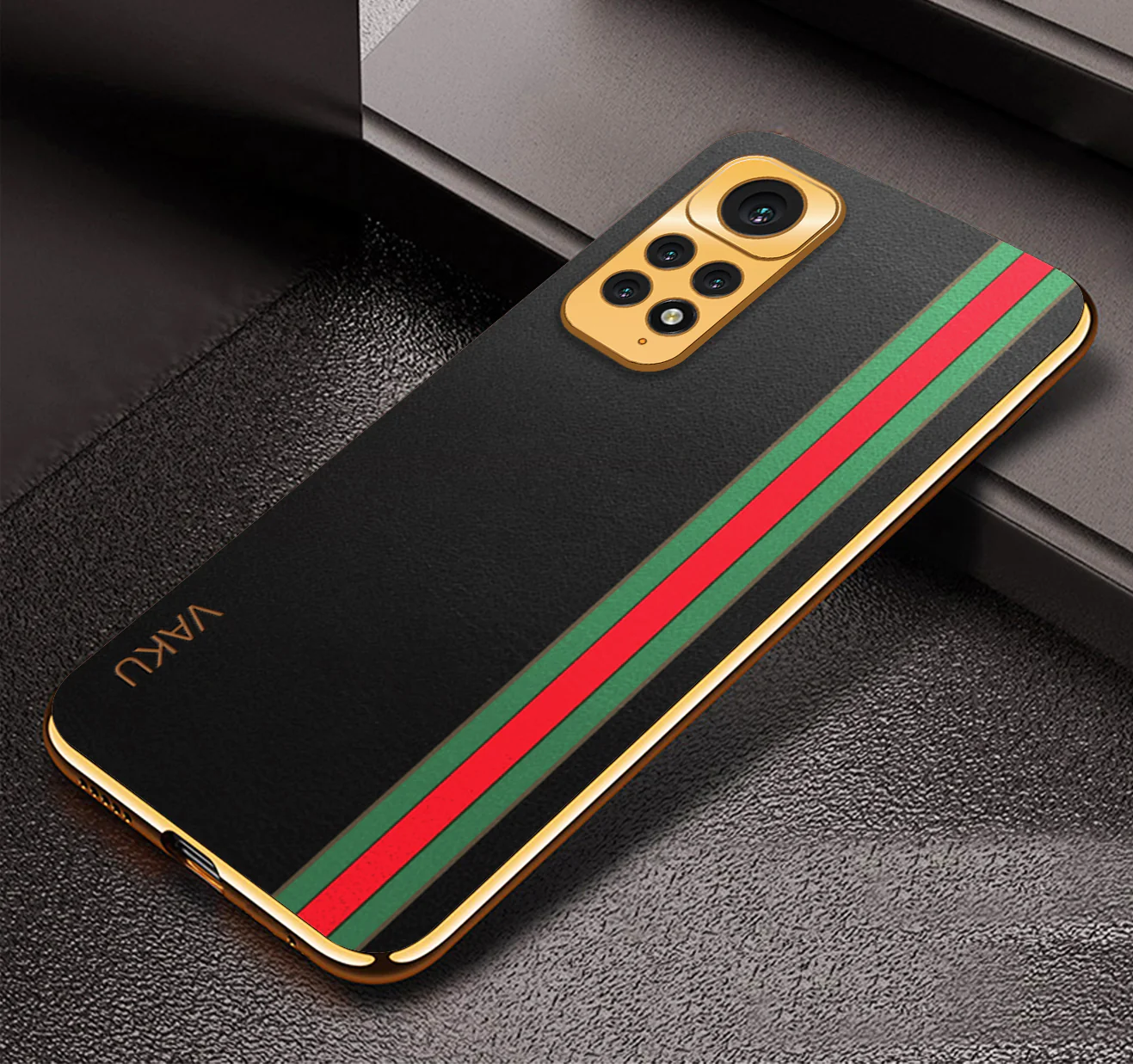 Vaku® Xiaomi Redmi Note 11s Felix Line Leather Stitched Gold Electroplated Soft TPU Back Cover Case - Image 4