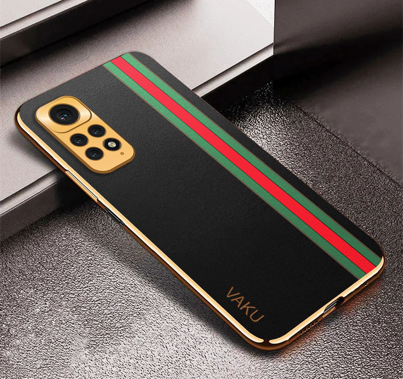 Vaku® Xiaomi Redmi Note 11s Felix Line Leather Stitched Gold Electroplated Soft TPU Back Cover Case - Image 7