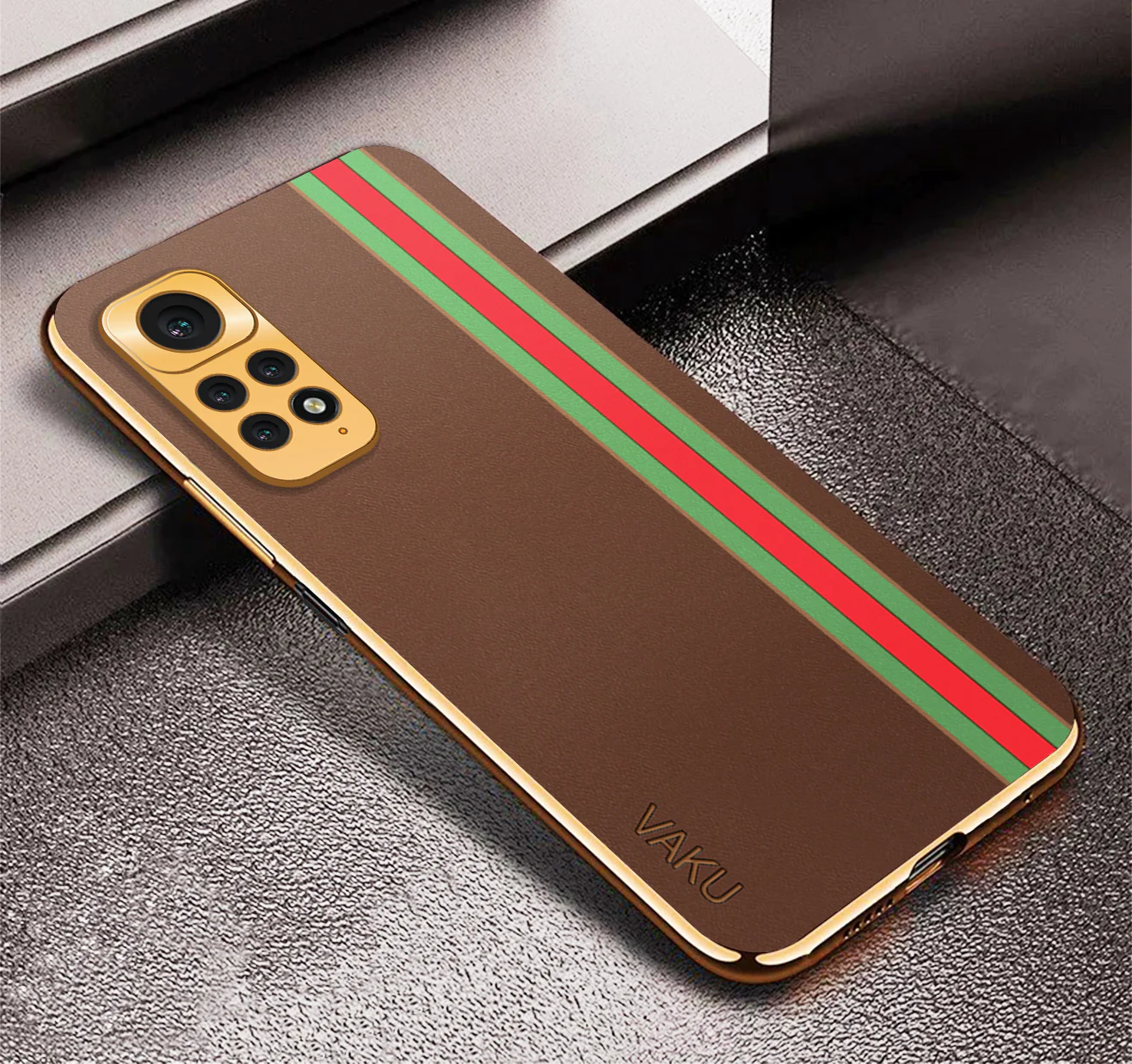 Vaku® Xiaomi Redmi Note 11s Felix Line Leather Stitched Gold Electroplated Soft TPU Back Cover Case - Image 8