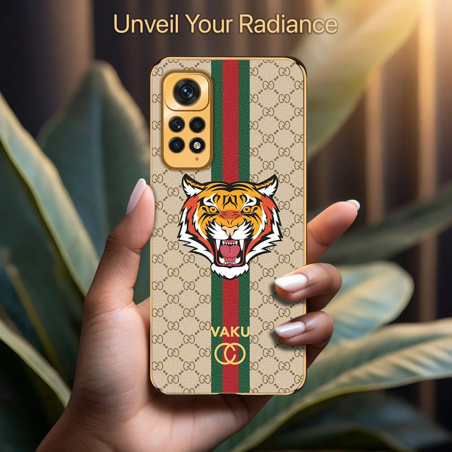 Vaku ® Xiaomi Redmi Note 11S Lynx Designer Leather Pattern Gold Electroplated Soft TPU Back Cover Case - Image 10