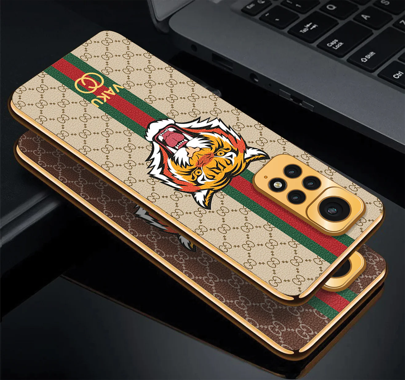 Vaku ® Xiaomi Redmi Note 11S Lynx Designer Leather Pattern Gold Electroplated Soft TPU Back Cover Case - Image 12