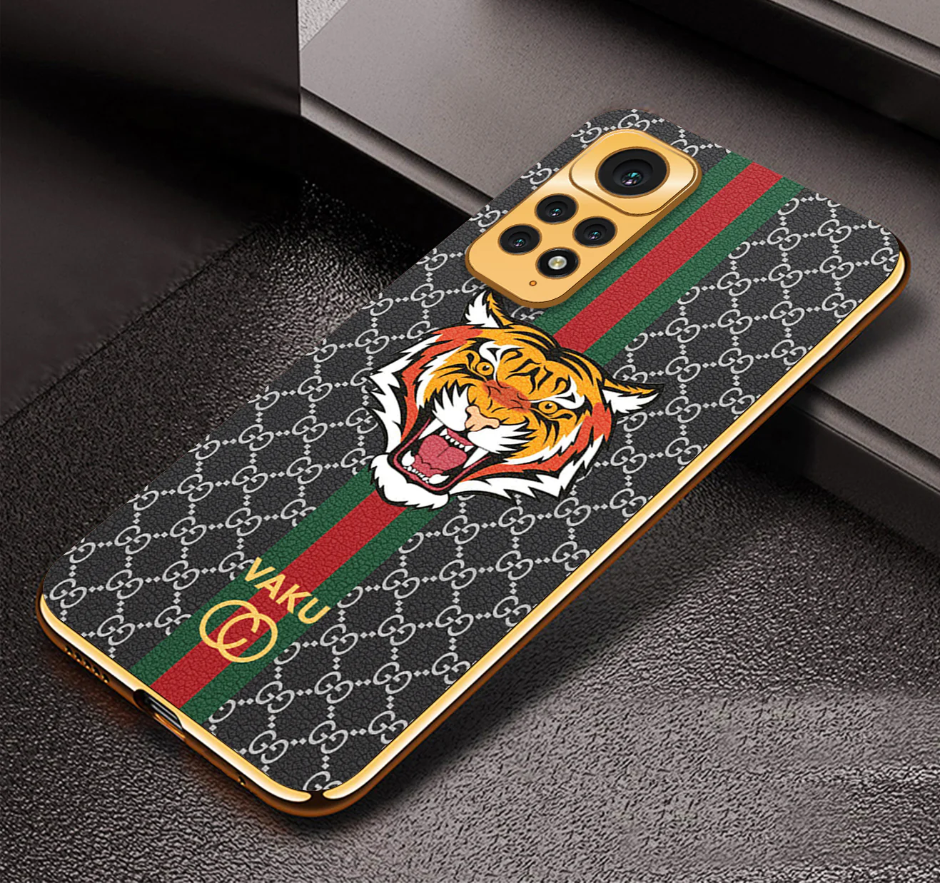 Vaku ® Xiaomi Redmi Note 11S Lynx Designer Leather Pattern Gold Electroplated Soft TPU Back Cover Case - Image 3