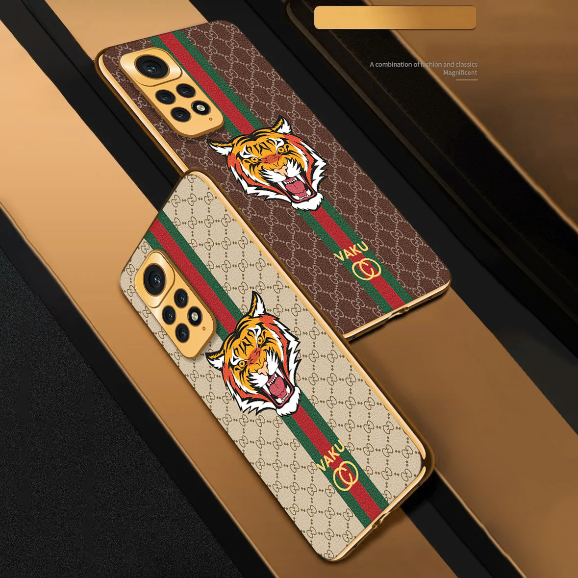 Vaku ® Xiaomi Redmi Note 11S Lynx Designer Leather Pattern Gold Electroplated Soft TPU Back Cover Case - Image 5