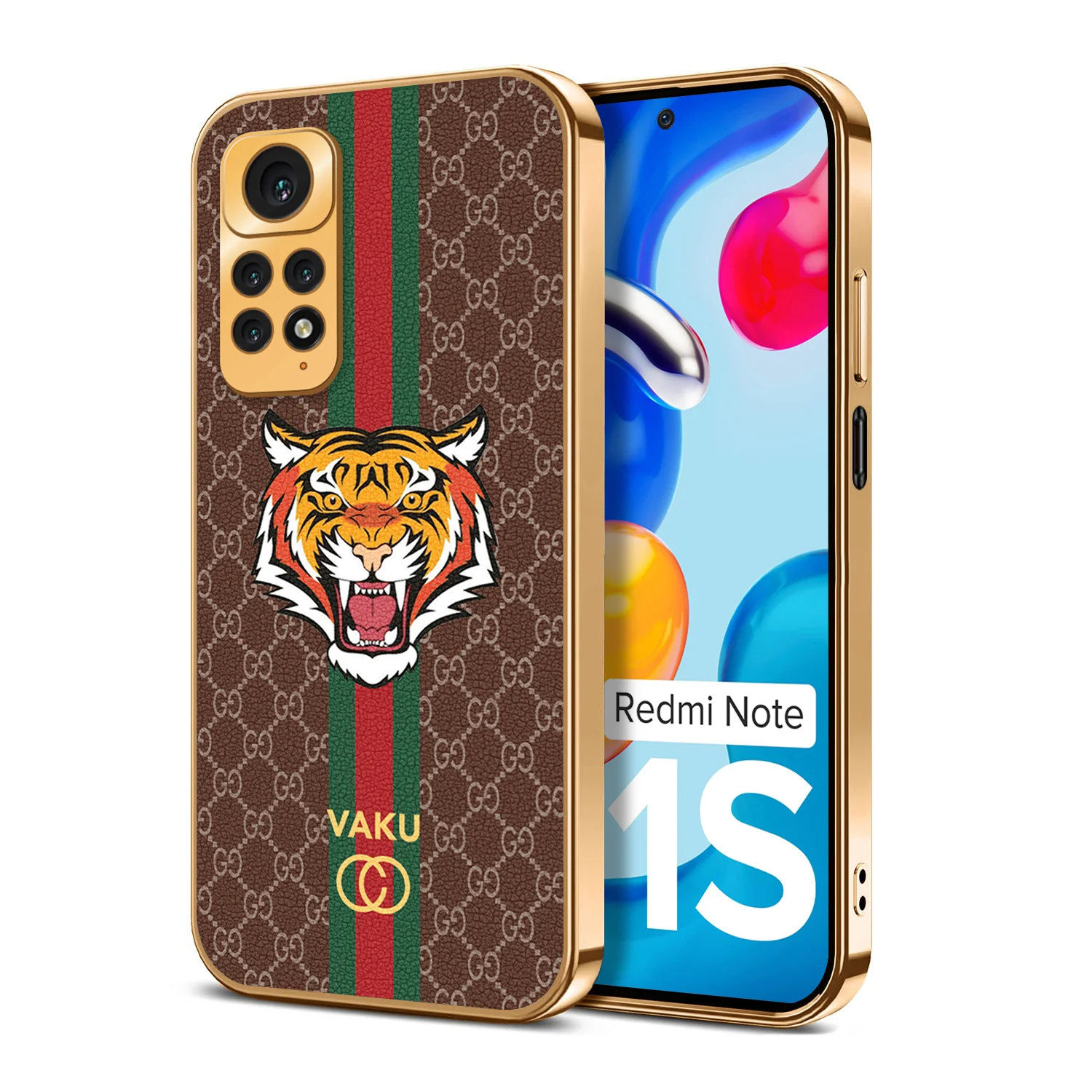 Vaku ® Xiaomi Redmi Note 11S Lynx Designer Leather Pattern Gold Electroplated Soft TPU Back Cover Case - Image 6