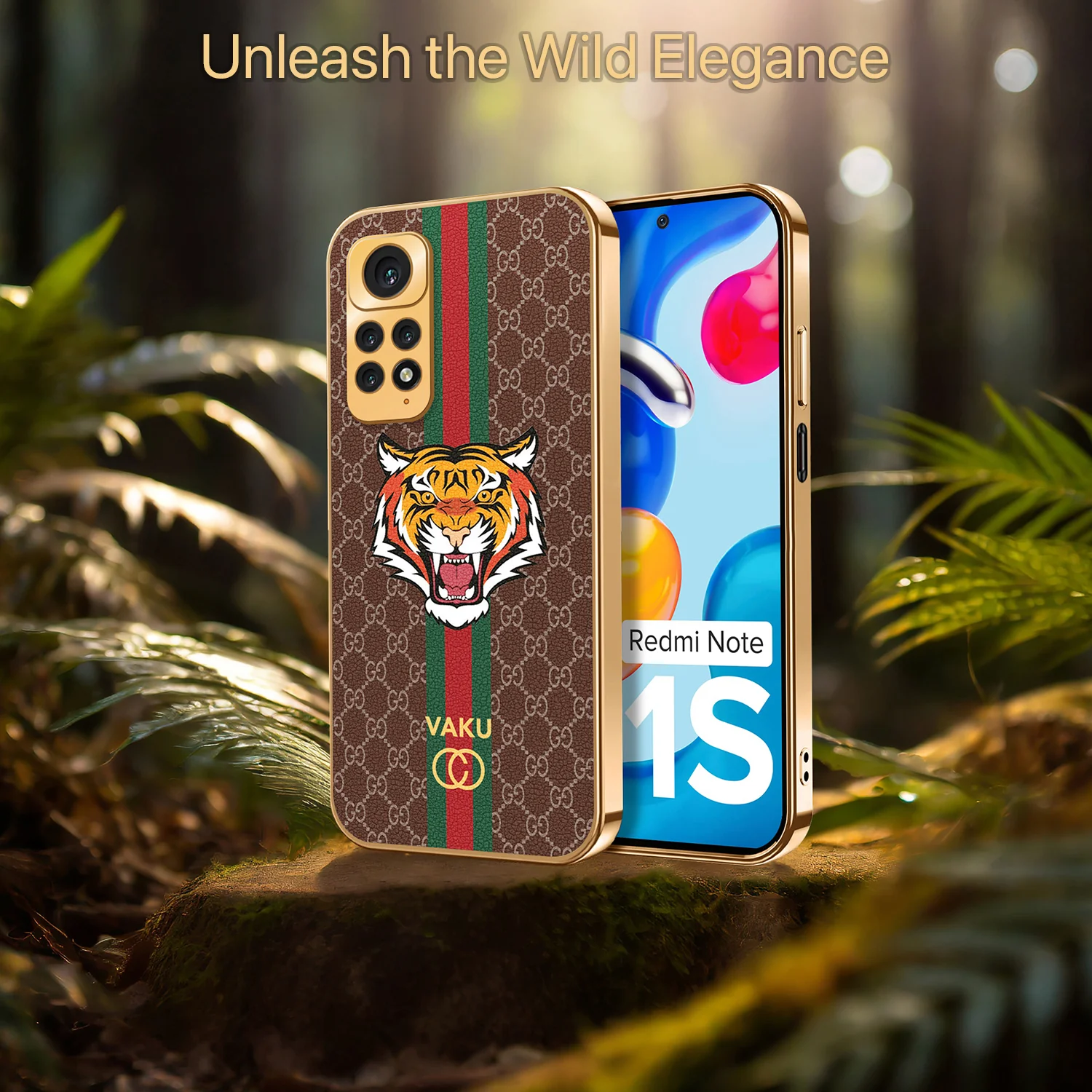 Vaku ® Xiaomi Redmi Note 11S Lynx Designer Leather Pattern Gold Electroplated Soft TPU Back Cover Case - Image 7