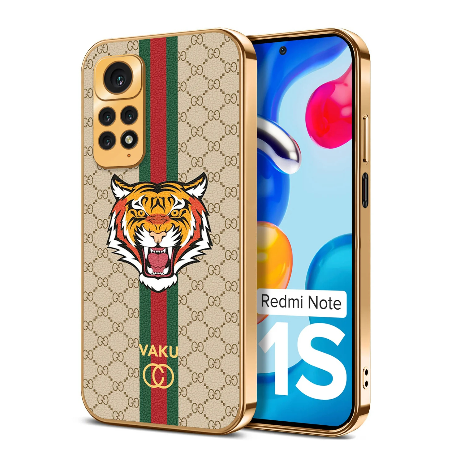 Vaku ® Xiaomi Redmi Note 11S Lynx Designer Leather Pattern Gold Electroplated Soft TPU Back Cover Case - Image 8