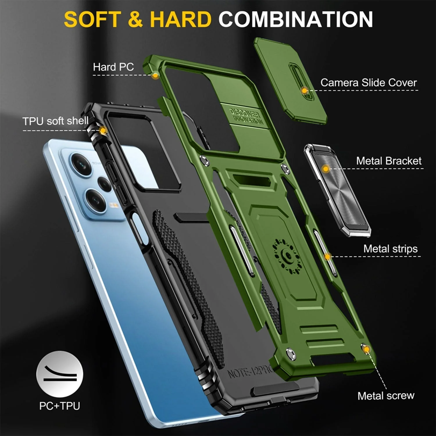 Vaku® Xiaomi Redmi Note 12 5G Aegis Armor Slide Camera Protection Back Cover - Image 6