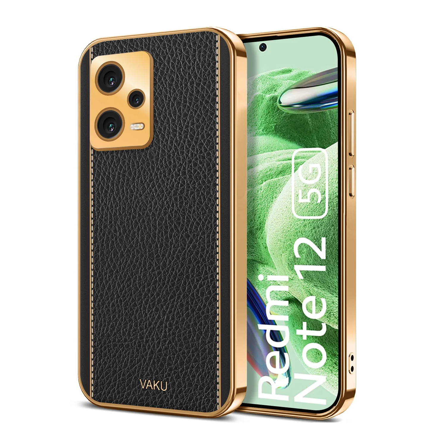 Vaku ® Xiaomi Redmi Note 12 5G Luxemberg Series Leather Stitched Gold Electroplated Soft TPU Back Cover - Image 13