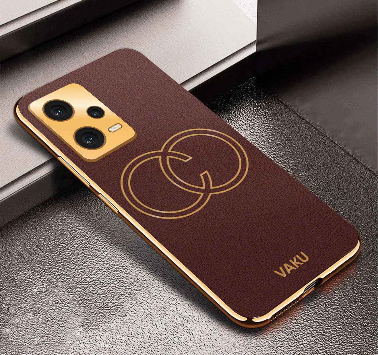 Vaku® Xiaomi Redmi Note 12 Pro 5G Skylar Leather Pattern Gold Electroplated Soft TPU Back Cover - Image 4