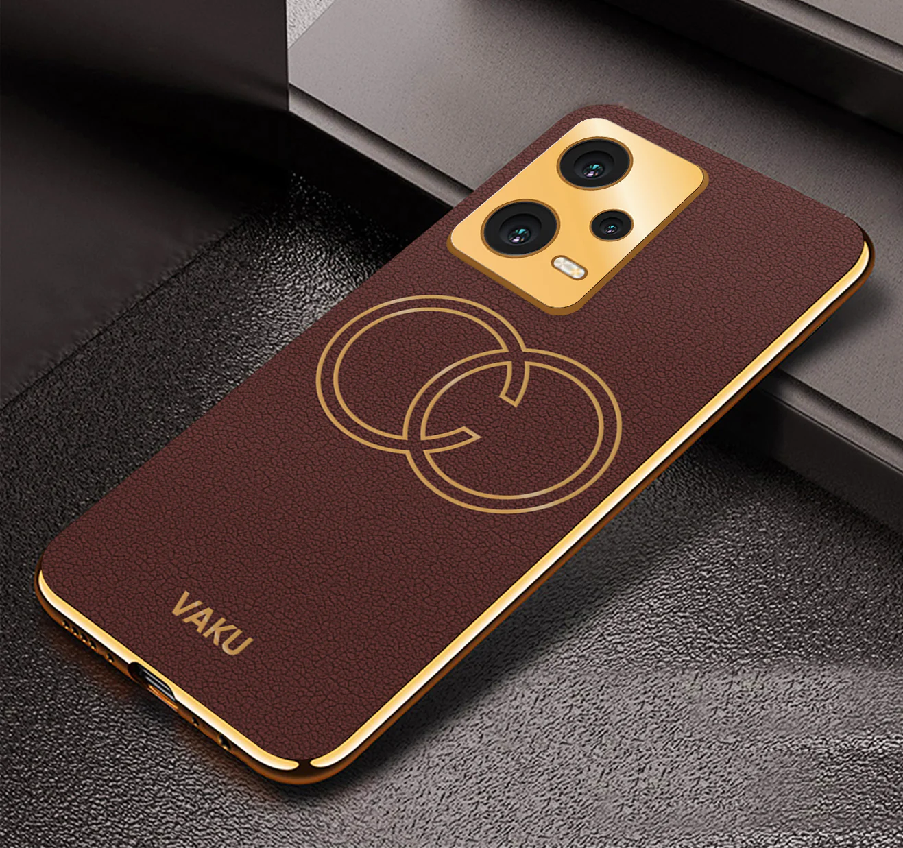 Vaku® Xiaomi Redmi Note 12 Pro 5G Skylar Leather Pattern Gold Electroplated Soft TPU Back Cover - Image 9
