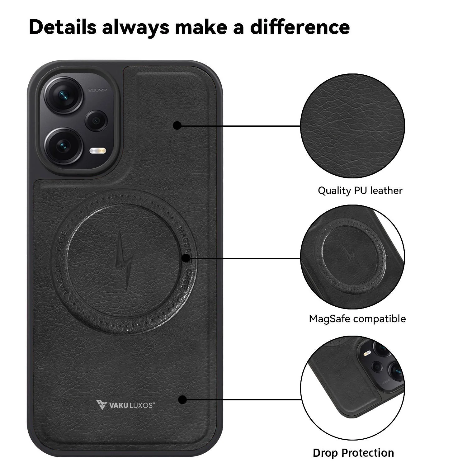 Vaku ® Xiaomi Redmi Note 12 Pro Maxtron Leather Stitched Magnetic Magsafe Back Cover - Image 10