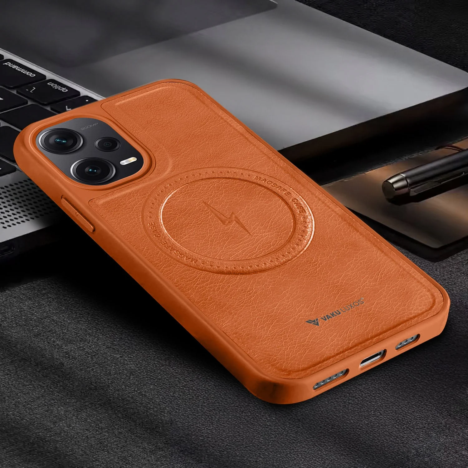 Vaku ® Xiaomi Redmi Note 12 Pro Maxtron Leather Stitched Magnetic Magsafe Back Cover - Image 11