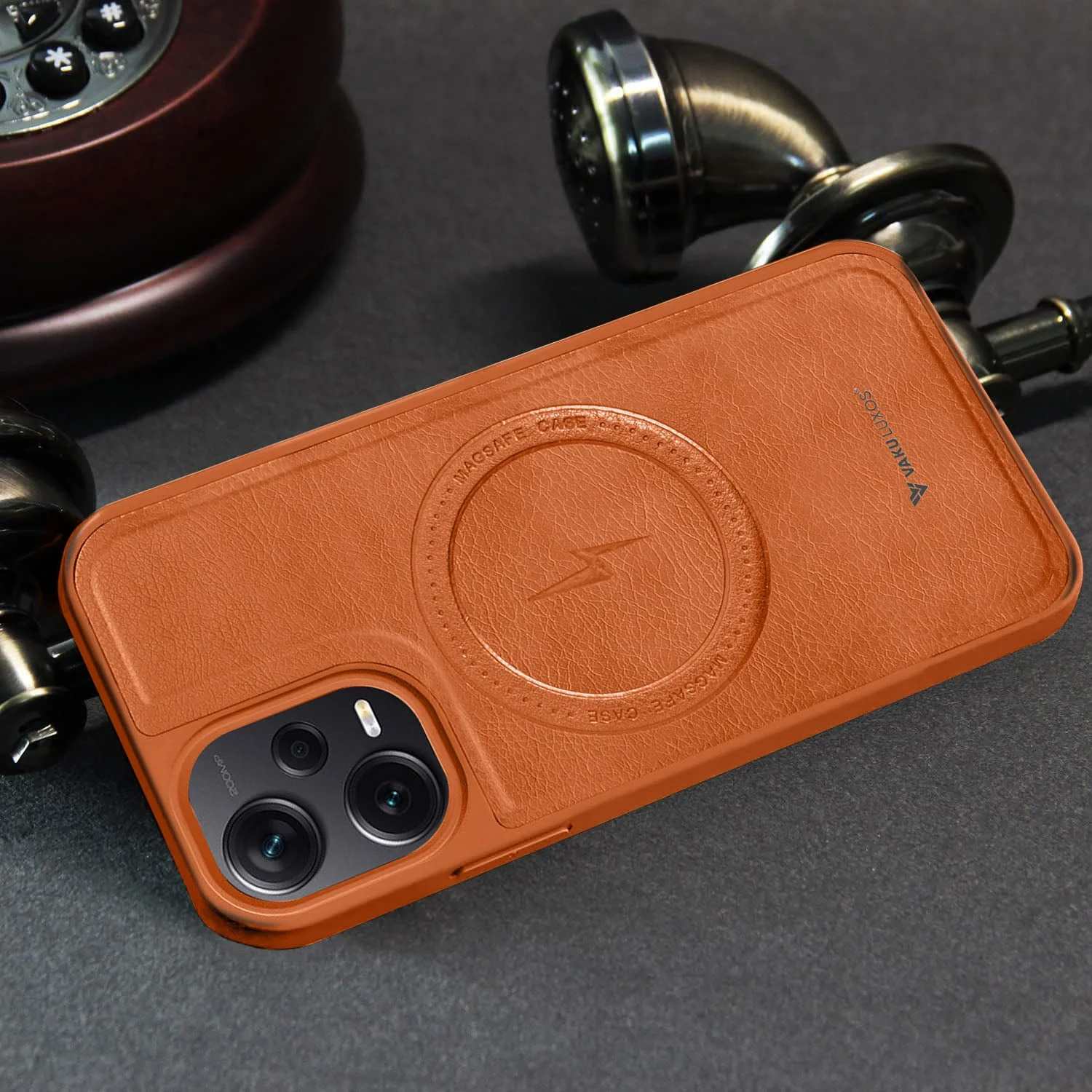 Vaku ® Xiaomi Redmi Note 12 Pro Maxtron Leather Stitched Magnetic Magsafe Back Cover - Image 3