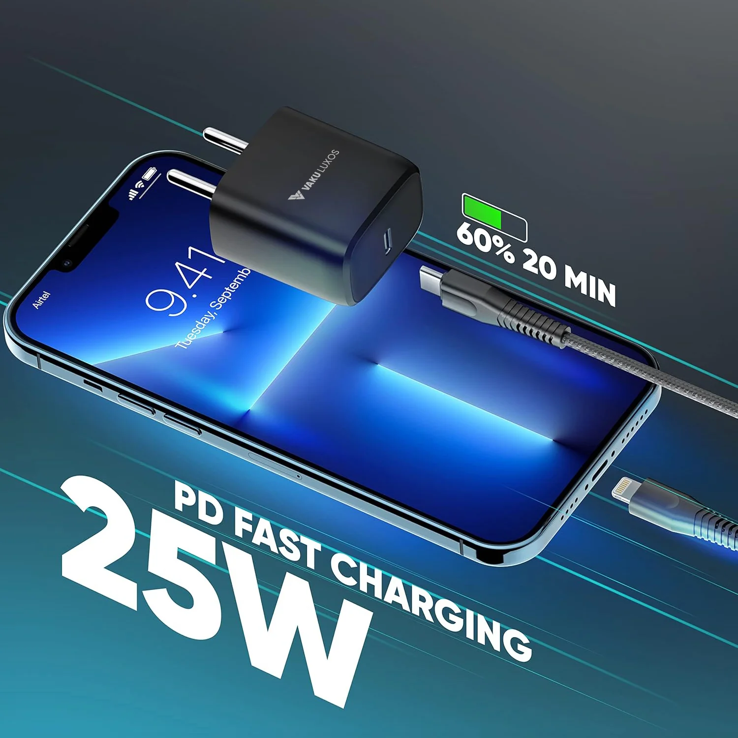 Vaku ® 25W Charger USB Type C Adapter with PD 3.0 Fast Charging Adapter - Image 6