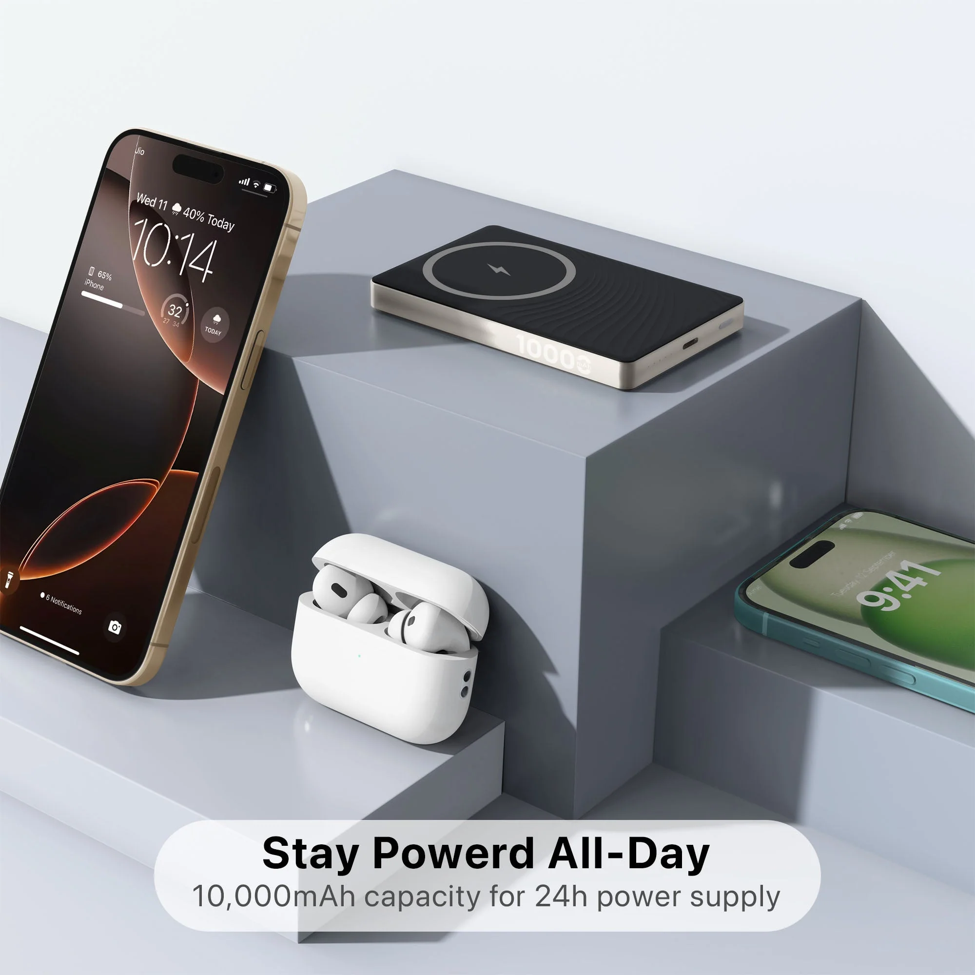 Vaku ® Desert Titanium 10000mAh Magnetic Wireless Power Bank 15W Wireless Charging - Image 11