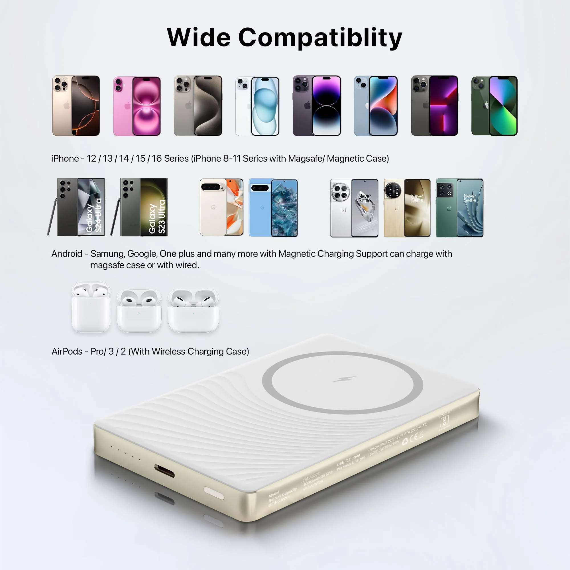Vaku ® Desert Titanium 10000mAh Magnetic Wireless Power Bank 15W Wireless Charging - Image 12