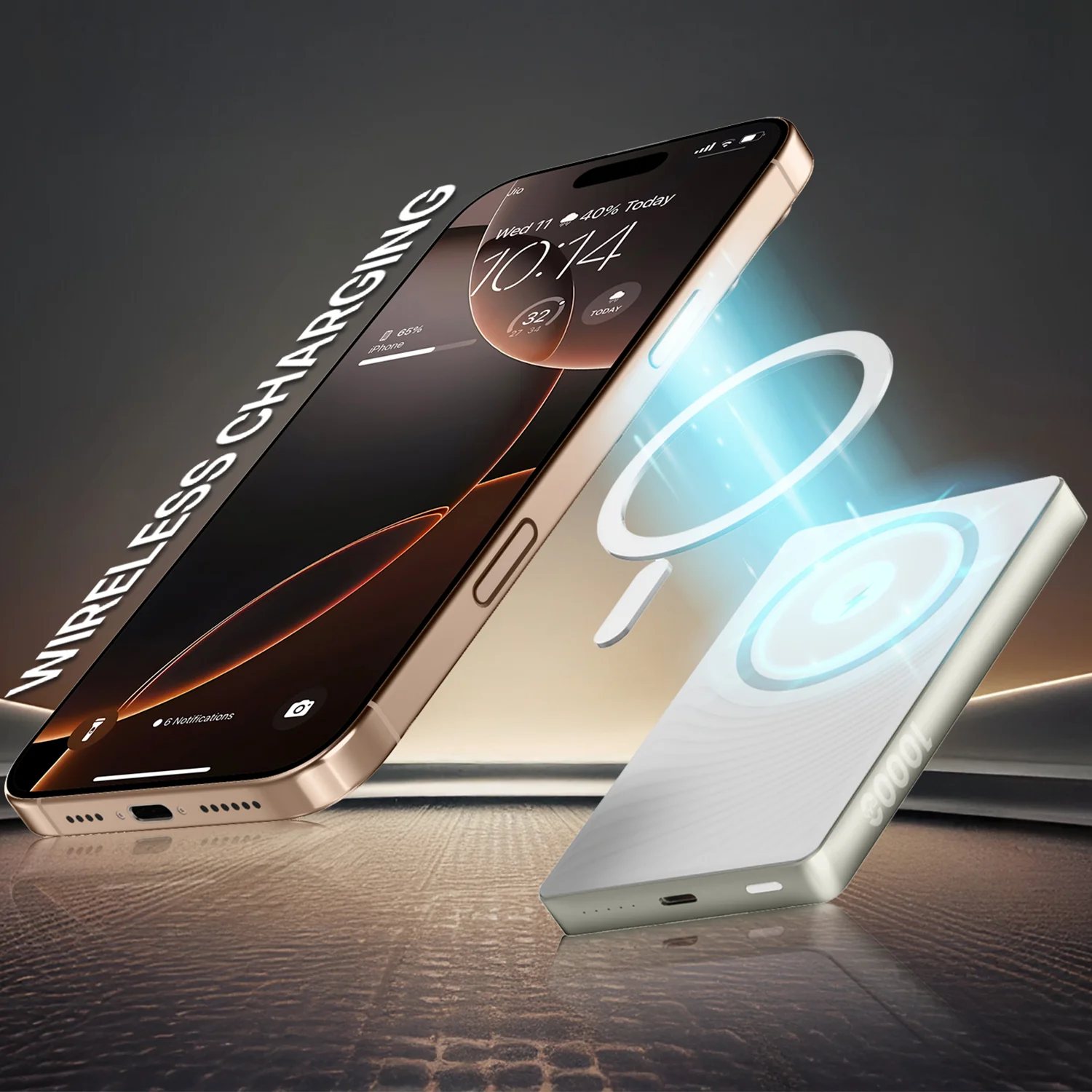 Vaku ® Desert Titanium 10000mAh Magnetic Wireless Power Bank 15W Wireless Charging - Image 4