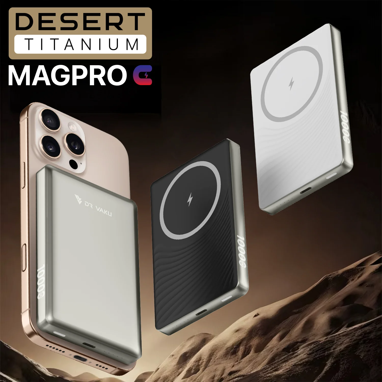 Vaku ® Desert Titanium 10000mAh Magnetic Wireless Power Bank 15W Wireless Charging - Image 6