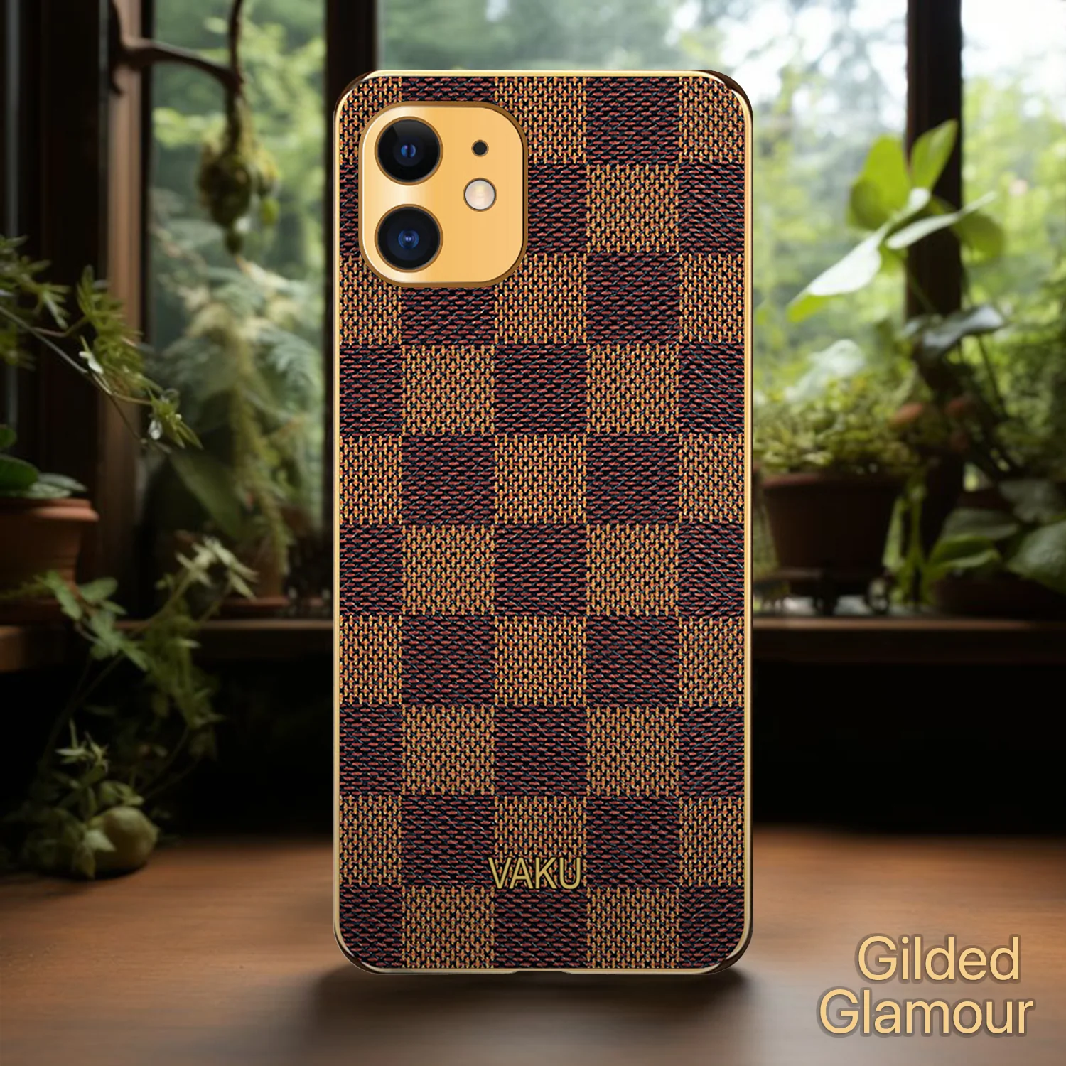 Vaku® Apple iPhone 12 Cheron Leather Electroplated Soft TPU Back Cover - Image 4