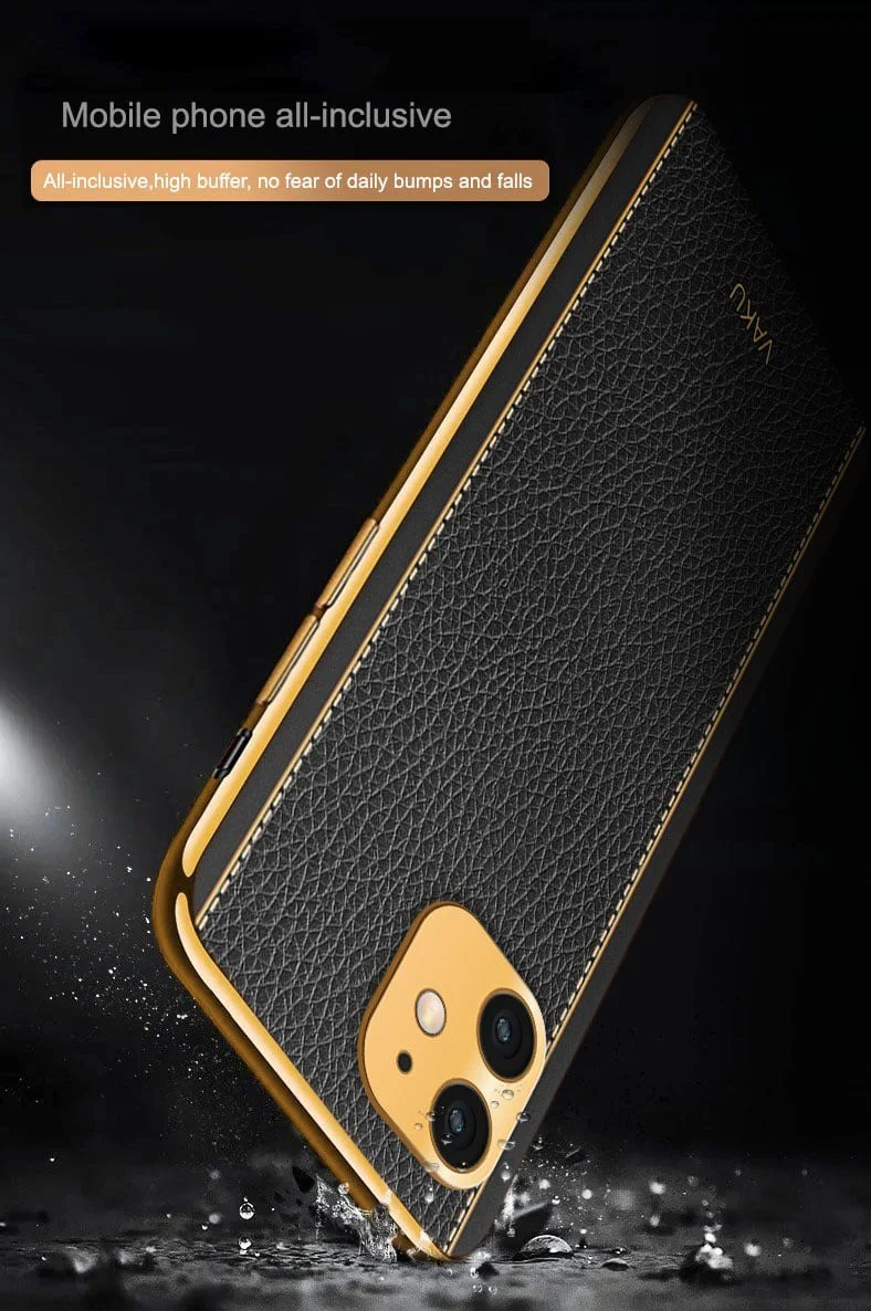 Vaku® For Apple iPhone 11 Luxemberg Series Leather Stitched Gold Electroplated Soft TPU Back Cover - Image 12