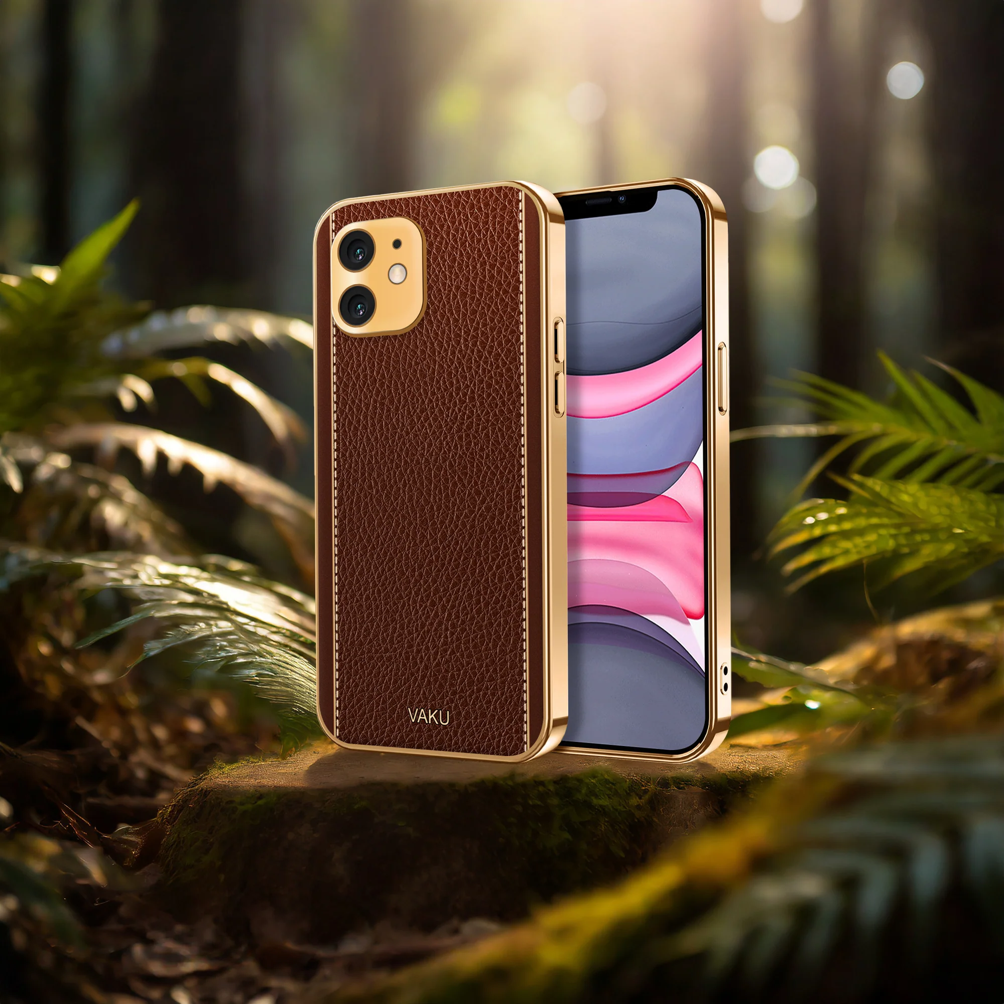Vaku® For Apple iPhone 11 Luxemberg Series Leather Stitched Gold Electroplated Soft TPU Back Cover - Image 13