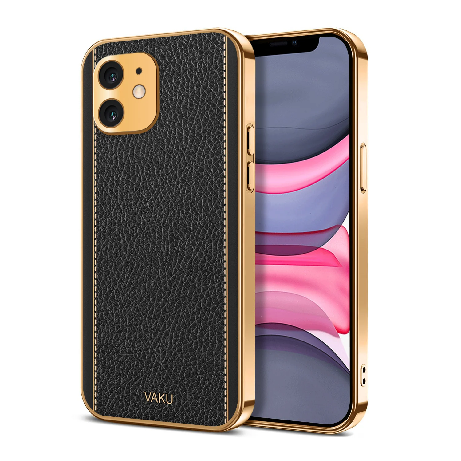 Vaku® For Apple iPhone 11 Luxemberg Series Leather Stitched Gold Electroplated Soft TPU Back Cover - Image 4