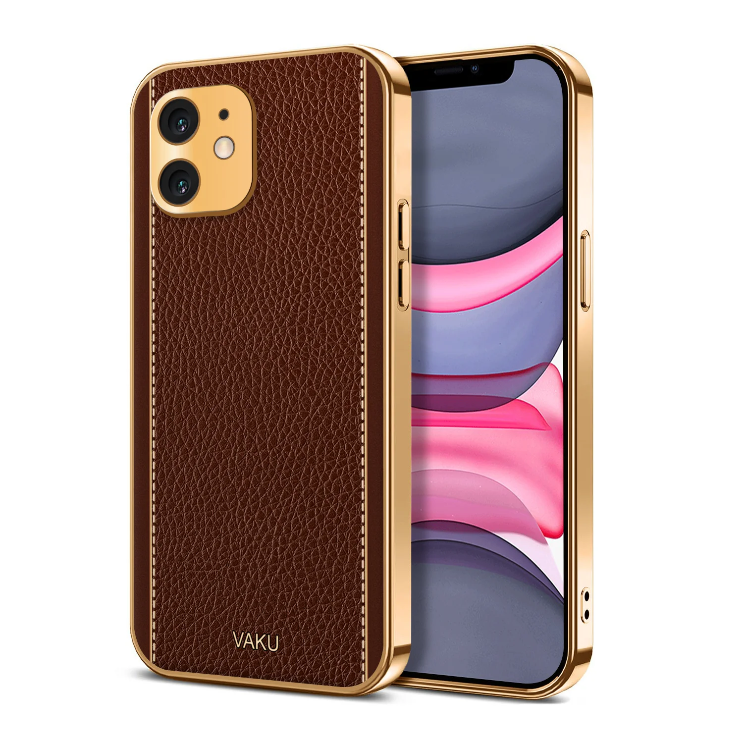 Vaku® For Apple iPhone 11 Luxemberg Series Leather Stitched Gold Electroplated Soft TPU Back Cover - Image 7
